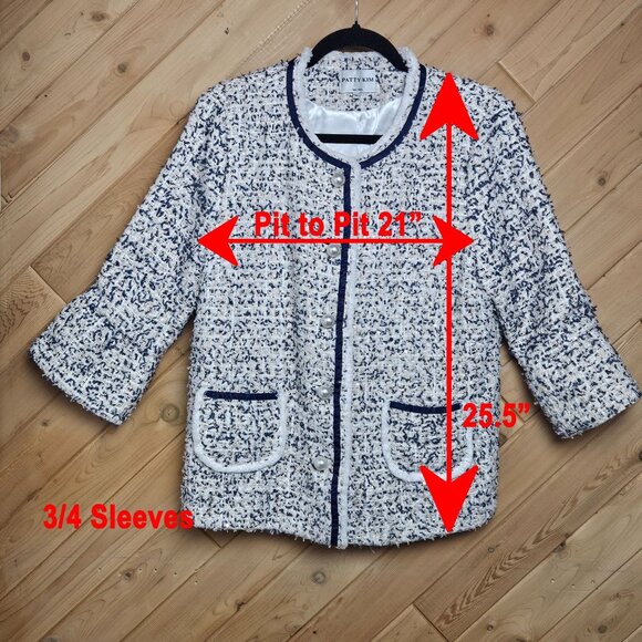 Patty Kim Textured Tweed Style Jacket With Front Pockets 3/4 Flared Sleeves Sati - Picture 6 of 8